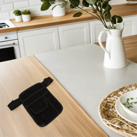 TABLZONE Adjustable Black Server Waist Pouch with Multipocket Design for Restaurant Use