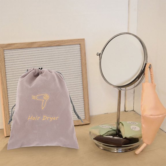 TABLZONE 2-Pack Fabric Hair Dryer Storage Bags in Light Grey, Portable Drawstring Organizer for Travel and Home Use