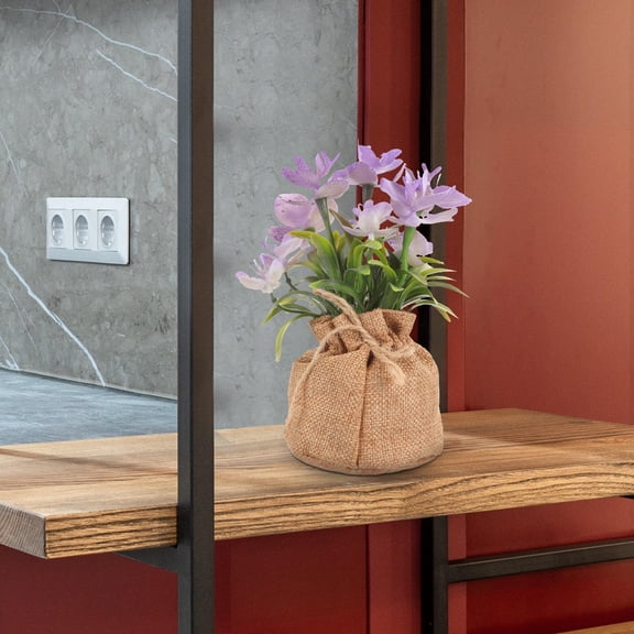 TABLZONE Purple Artificial Orchid Bonsai in Burlap Pots for Decoration Use 2Pcs