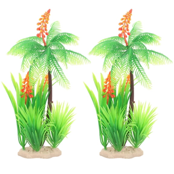 TABLZONE 2-Pack Artificial Plastic Palm Tree Aquarium Decorations for Fish Tanks, Assorted Colors, and Realistic