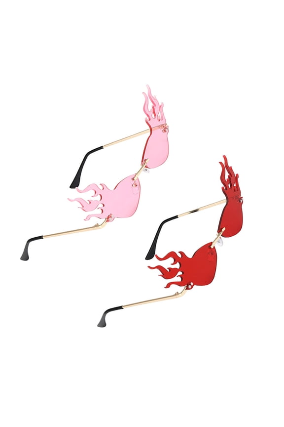2Pcs Funny Flame Glasses for Women Pink Metal Fashion Accessory Theme Parties
