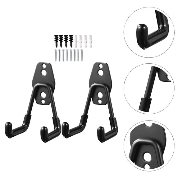 TABLZONE 2-Pack Heavy Duty Black Metal Garage Wall Hooks, Utility Storage Hangers for Tools and Equipment Organization