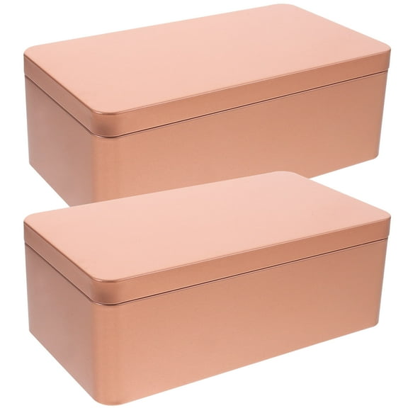 TABLZONE 2Pcs Golden Rectangular Tin Storage Box Sturdy Metal Candy Case for Packaging and Storage