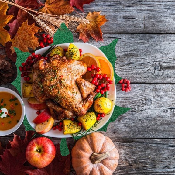 TABLZONE 2Pcs Green Thanksgiving Placements Table Mats with Autumn Maple Leaf Theme for Dining