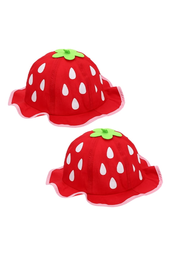 2Pcs Infant Sun Hat Red Cotton Cute Strawberry Design for Spring and Summer Use