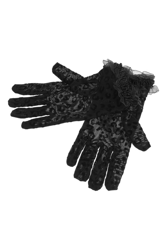 Elegant Black Leopard Print Gloves for Women's, Lightweight Mesh Fashion Gloves for Parties and Weddings Size 2pcs