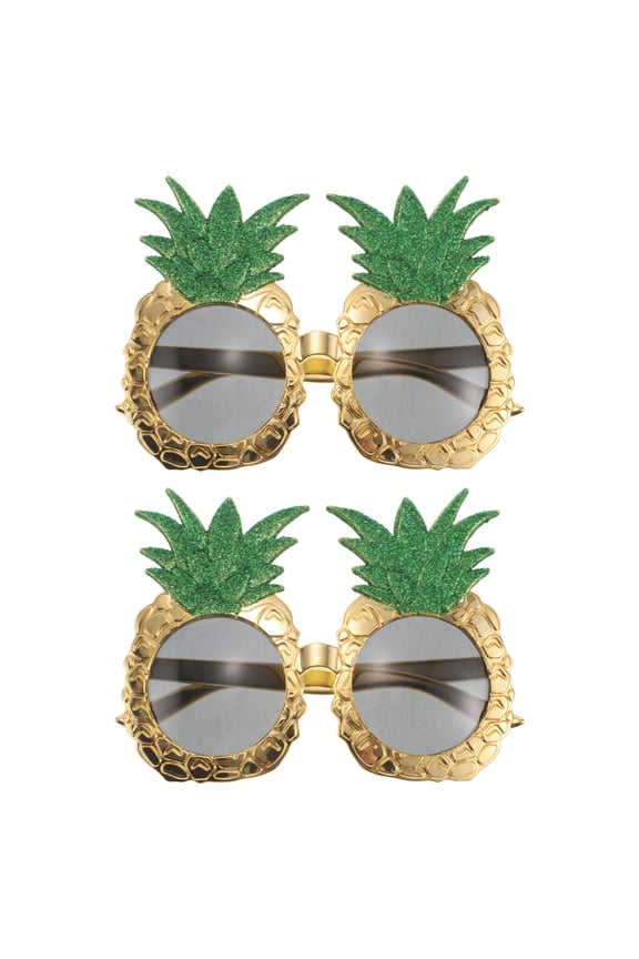 Tropical Pineapple Sunglasses Set, Golden Frame, 2 Pieces for Beach Party and Fun
