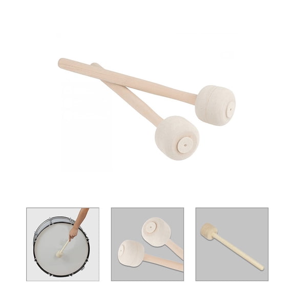TABLZONE Set of 2 Wooden Felt Drum Mallets for Percussion Drums and Marching Band, Multi-Color Drumsticks for Music Performance