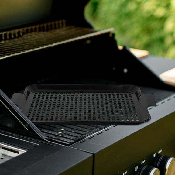 TABLZONE 2Pcs Black Stainless Steel Grill Pans with Perforated Bottom for Outdoor Grilling