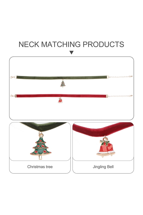 2Pcs Red Alloy Ornamental Necklace Set Christmas Style Necklaces for Women Holiday Jewelry Accessories