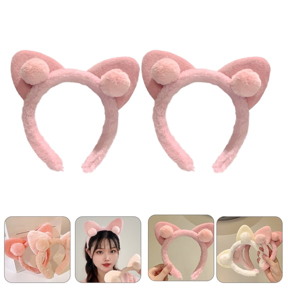 TABLZONE 2Pcs Pink Cat Ears Hairband Fluffy Protective Edges for Comfortable Wearing