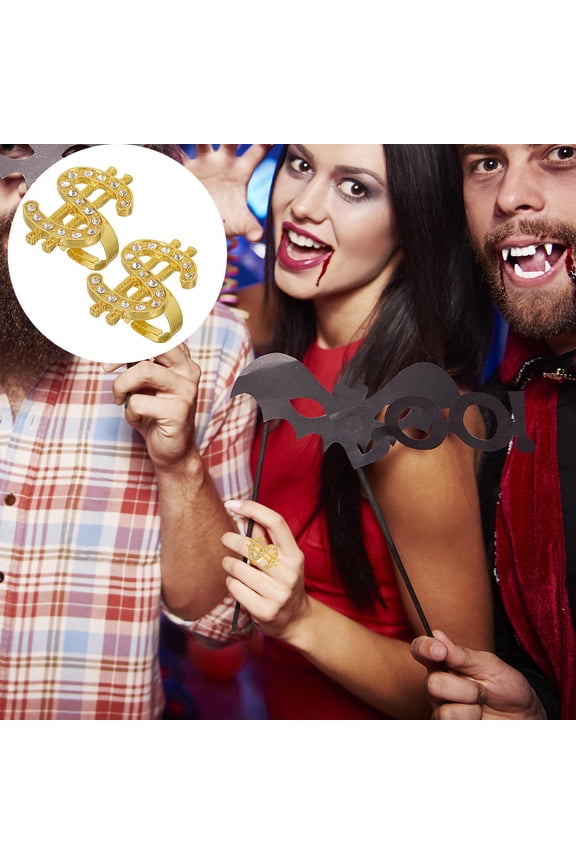 Punk Style Rhinestone Ring Golden Zinc Alloy Adjustable for Home 2Pcs