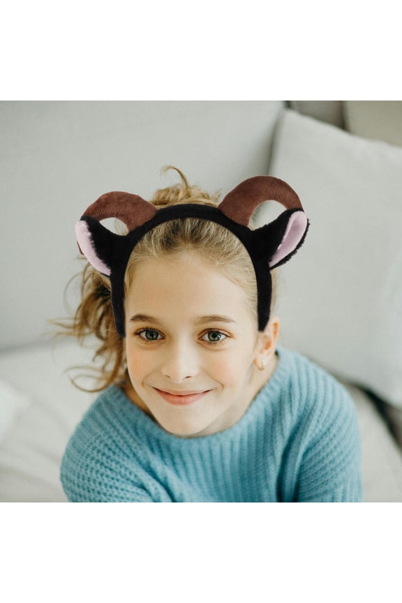 2Pcs Realistic Plush Sheep Ears Headband with RAM Horns for Cosplay and Holiday Celebrations