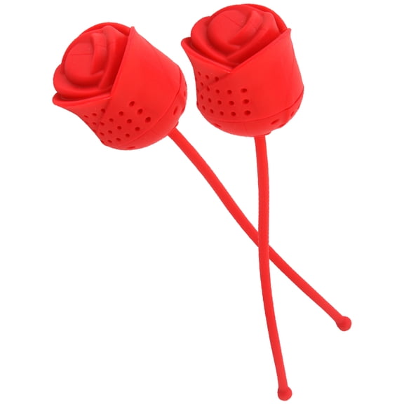 TABLZONE Red Silicone Rose Tea Infuser Set for Loose Leaf Tea Brewing, 2-Piece Reusable Strainers, Easy to Clean and