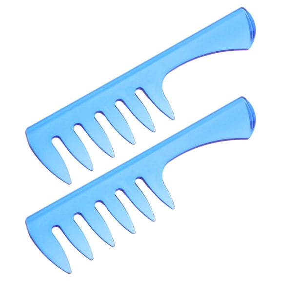 TABLZONE 2Pcs Retro Blue Wide Tooth Styling Comb for Men Barber Salon Hair Detangler Plastic Tool