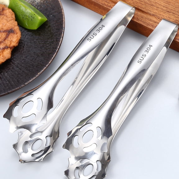 TABLZONE 2Pcs Rust Proof Stainless Steel Bbq Steak Clamp with Long Handles Plated Silver