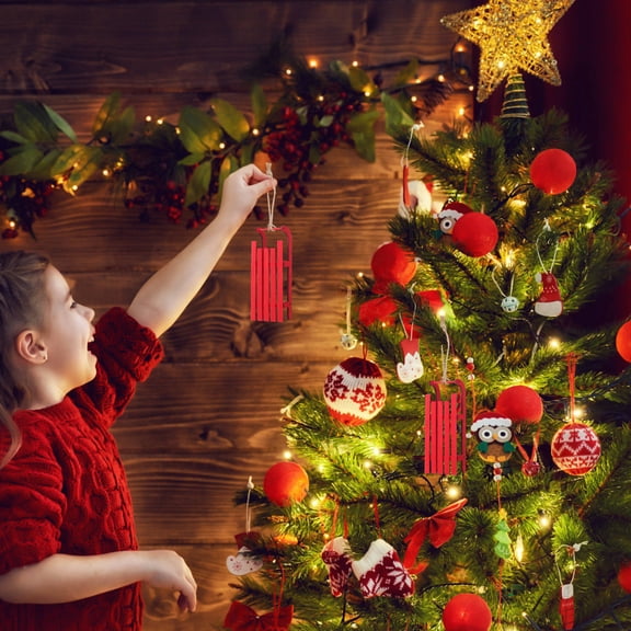 TABLZONE 2Pcs Outdoor Sled Decoration Red Wood Hanging Ornament for Christmas Decor