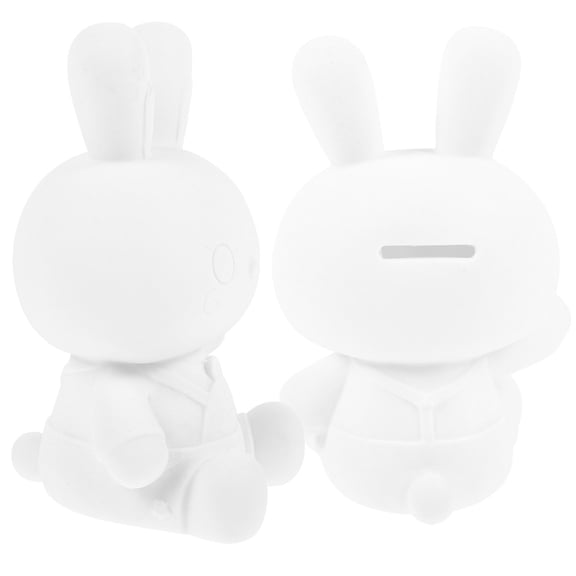 TABLZONE 2-Piece White Enamel Bunny Bank Set, Cute Animal Money Containers for Kids and Adults, Fun Savings