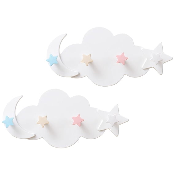 TABLZONE 2Pcs White Adhesive Wall Hooks Star Moon Cloud Shape Strong Stickness for Bathroom Kitchen