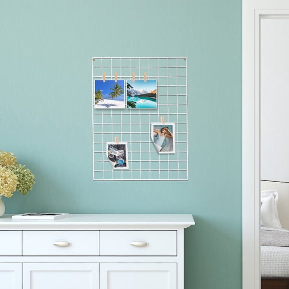 TABLZONE 2Pcs White Iron Wire Wall Grid Panel Multifunctional Photo Display and Organizer