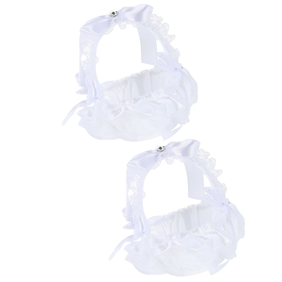 TABLZONE 2Pcs Wedding White Lace Flower Basket Handheld Petal Container for Bride and Ceremony