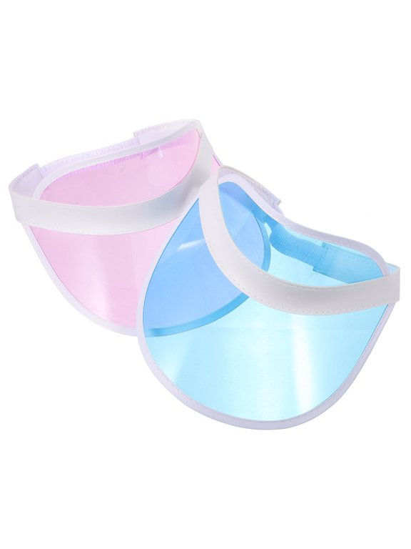 Plastic Visor Hat Assorted Color Wide Brim Sun Protection for Travel 2Pcs