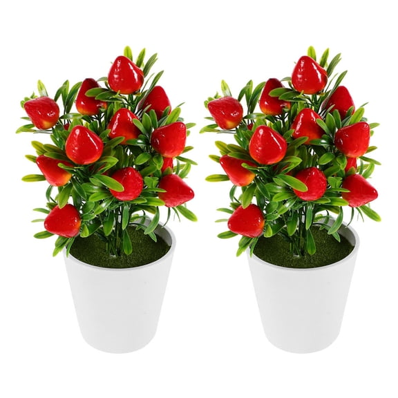 TABLZONE 2Sets Simulated Strawberry Fruit Tree Potted Plant for Bedroom Office Table Decor with Natural Look
