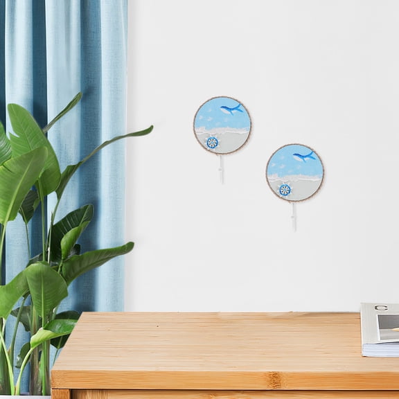 TABLZONE 2Pcs Mediterranean Style Wall Hooks with Hand Painted Multi Color Nautical Design for Home Decor