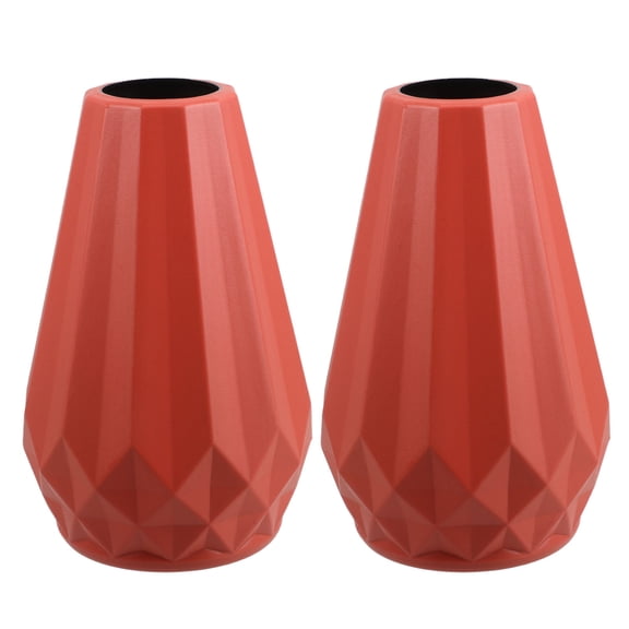 TABLZONE Set of 2 Orange Rounded Mouth Bud Decorative Small Flower Vase for Home and Office