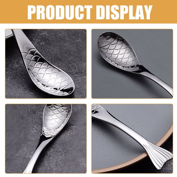 TABLZONE 2-Piece Stainless Steel Fish-Shaped Soup Spoons Set Silverware for Kitchen Serving and Dining