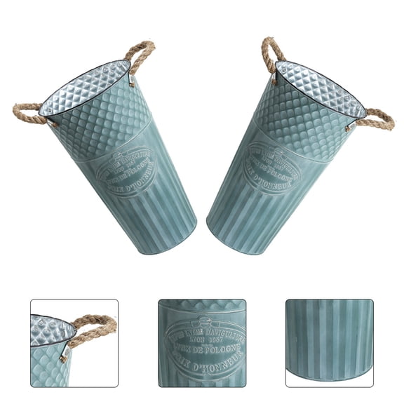 TABLZONE 2pcs Retro Flower Pot Metal Olive Green Decorative Bucket for Flower Arrangement