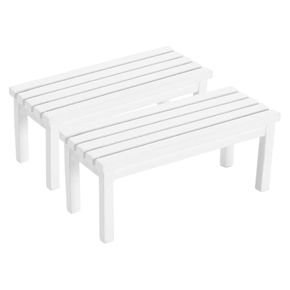 TABLZONE 2pcs Tiny Bench Decor Doll House Bench White Photo Prop Indoor Display