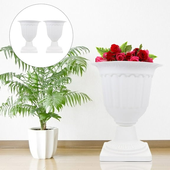 TABLZONE 2pcs Urn Planter Pot Plastic White for Outdoor Use and Wedding Stage Decor