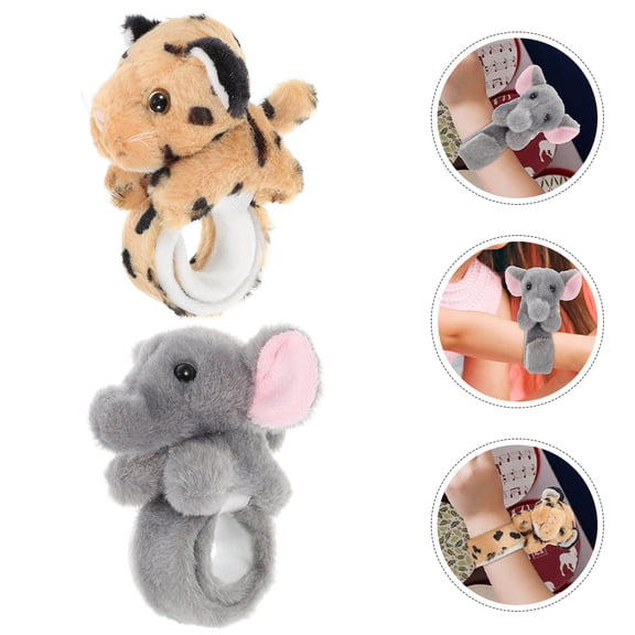 TABLZONE 2pcs Wild Animal Slap Bracelets Plush Non-fading Colors Fun Party Favors for Kids and Adults