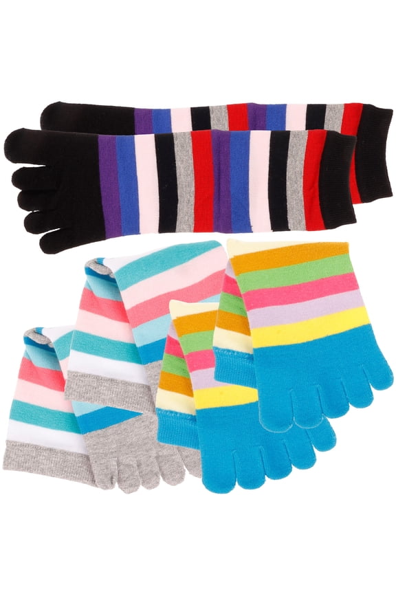 Assorted Color Big Toe Socks for Women's Combed Cotton MidCalf Length Comfortable Fashionable Design 3 Pairs