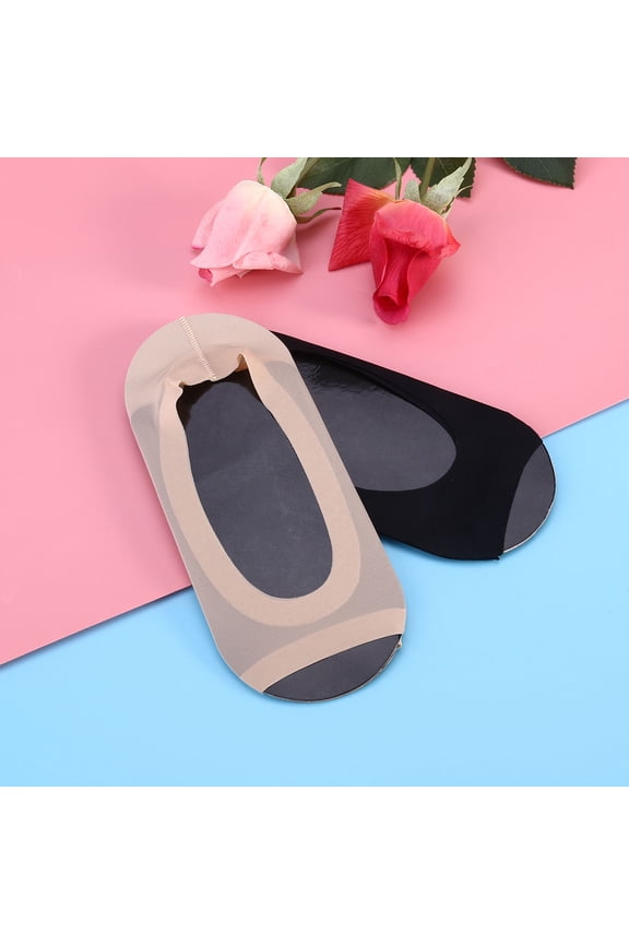 3 Pairs Breathable Socks For Women Invisible Peep Toe Design Daily Use Black Beige