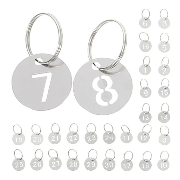 TABLZONE 30Pcs Hanging Number Tags Stainless Steel Metal Key Tags for Rental Property and Bike Key Management