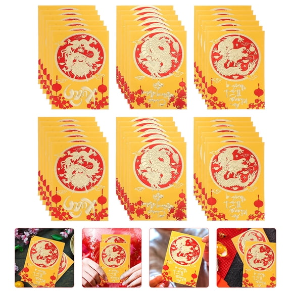 TABLZONE 30Pcs Paper Red Packets Red Envelopes Golden Color Random Style Giving Family Members
