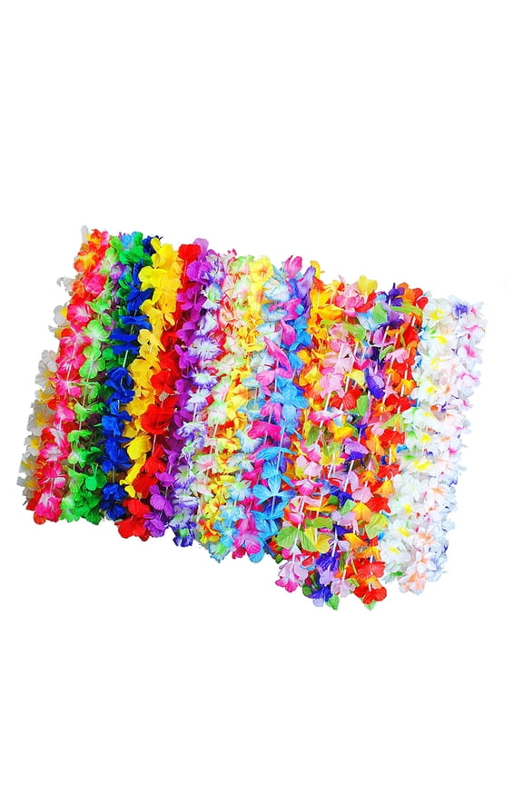 36-Piece Hawaiian Flower Neck Wreaths, Assorted Color Cloth Lei Garland for Luau Party Decorations