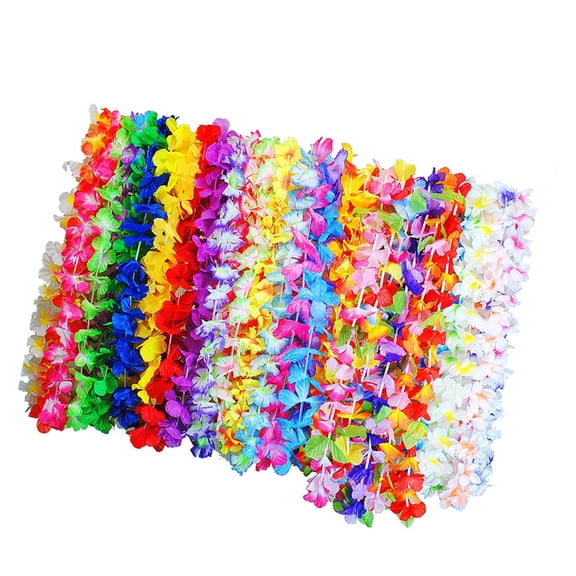 TABLZONE 36-Piece Hawaiian Flower Neck Wreaths, Assorted Color Cloth Lei Garland for Luau Party Decorations
