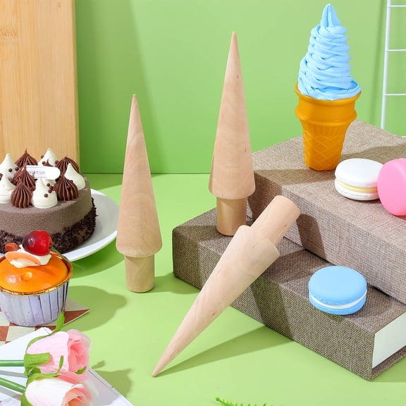 TABLZONE Wooden Cone Roller Mold Brown DIY Egg Rolls and Ice Cream Molds 3Pcs