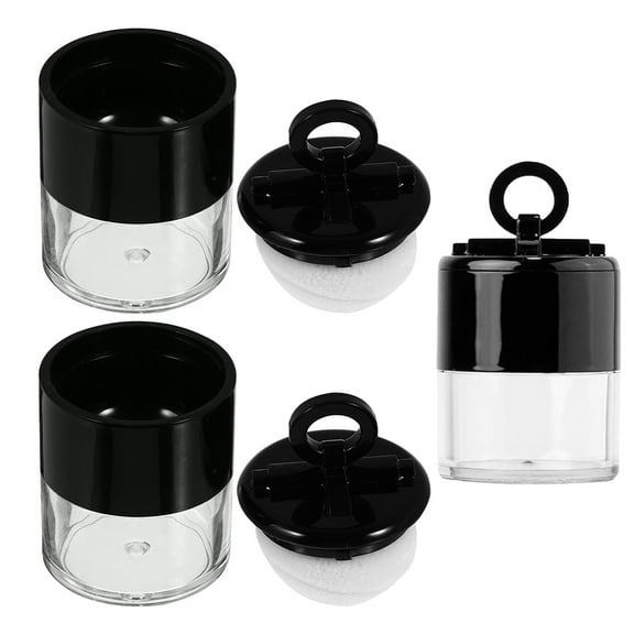 TABLZONE 3Pcs Compact Black Empty Makeup Powder Boxes with Puff for Portable Foundation Application