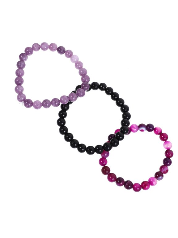 Set of 3 Unisex Round Stone Bracelets, Stylish Accessories for Men and Women, Trendy Jewelry