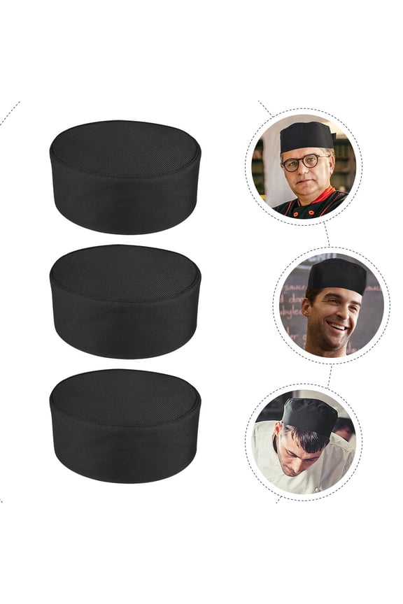 3Pcs Durable Black Chef Hats with Breathable Mesh for Cooking and Catering Professionals