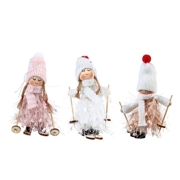 TABLZONE Wooden Skiing Figurines Ornaments Assorted Colors 3 Pieces Christmas Tree Decorations Pendant