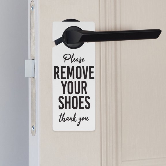TABLZONE 3Pcs Funny Please Remove Shoes Door Hanger Sign PVC White Decorative Reminder for Home Entry