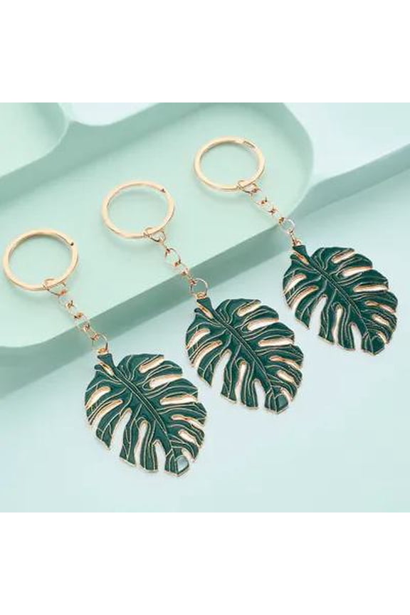 3Pcs Hollow Dark Green Leaf Keychain Stylish Plant Hanging Decor