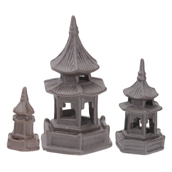 TABLZONE 3Pcs Pavilion Model Brown Craft Decoration for Garden and Layout Ornament