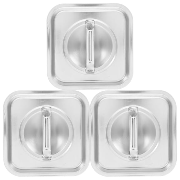 TABLZONE 3Pcs Stainless Steel Buffet Serving Pan Lids Plated Silver Square Design for Home and Restaurant Use