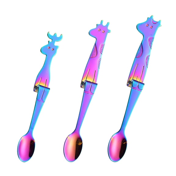 TABLZONE Set of 3 Stainless Steel Hanging Coffee Spoons with Giraffe Handle for Dessert and Kitchen Use
